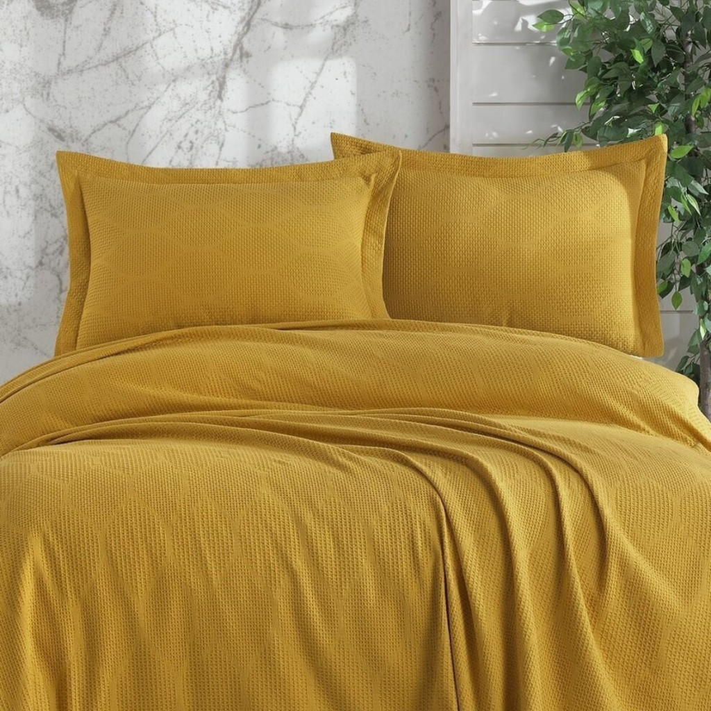 Bedspread with pillowcases VIRA Mustard | Yellow Bedspread with pillowcases VIRA Mustard | Yellow