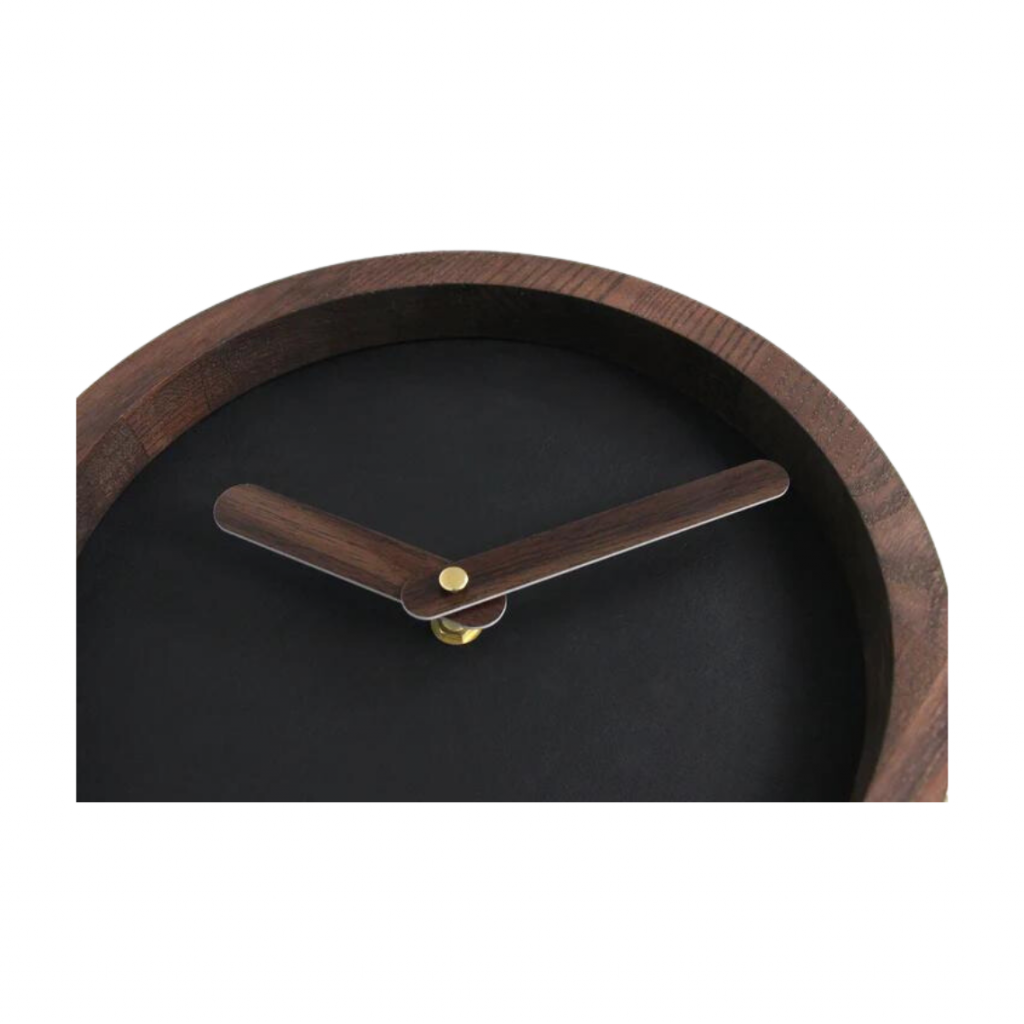 Dark Wooden Round Watch (Black Faux Leather) Dark Wooden Round Watch (Black Faux Leather)