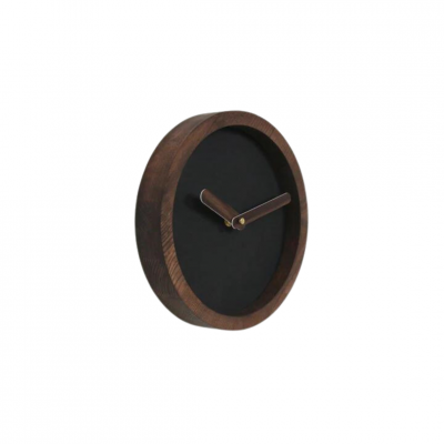 Dark Wooden Round Watch (Black Faux Leather)