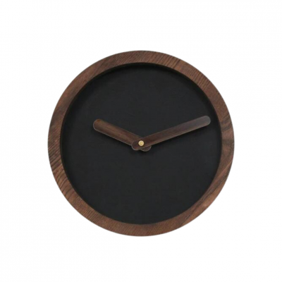 Dark Wooden Round Watch (Black Faux Leather)