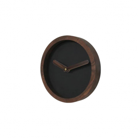 Dark Wooden Round Watch (Black Faux Leather)