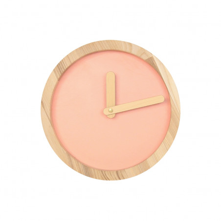 Light Wooden Round Clock (Pink Faux Leather)