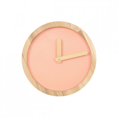 Light Wooden Round Clock (Pink Faux Leather)