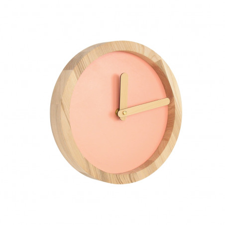 Light Wooden Round Clock (Pink Faux Leather)