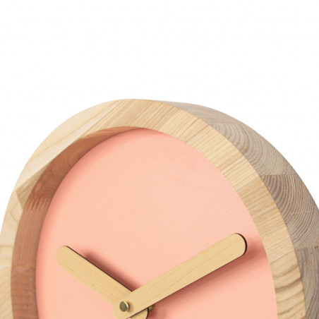 Light Wooden Round Clock (Pink Faux Leather)