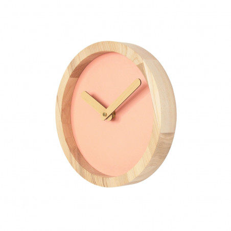 Light Wooden Round Clock (Pink Faux Leather)