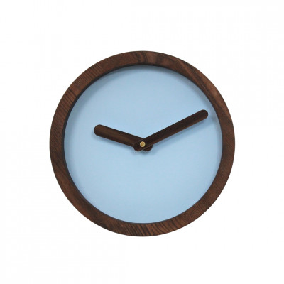 Dark Wooden Round Watch (Baby Blue Faux Leather)