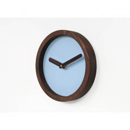 Dark Wooden Round Watch (Baby Blue Faux Leather)