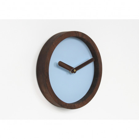 Dark Wooden Round Watch (Baby Blue Faux Leather)