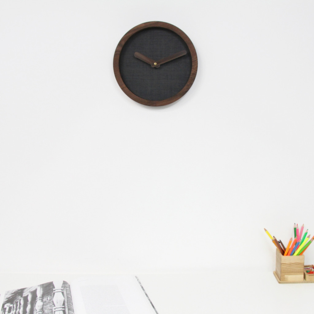 Dark Wooden Round Clock (Grey Material)