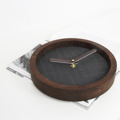 Dark Wooden Round Clock (Grey Material)