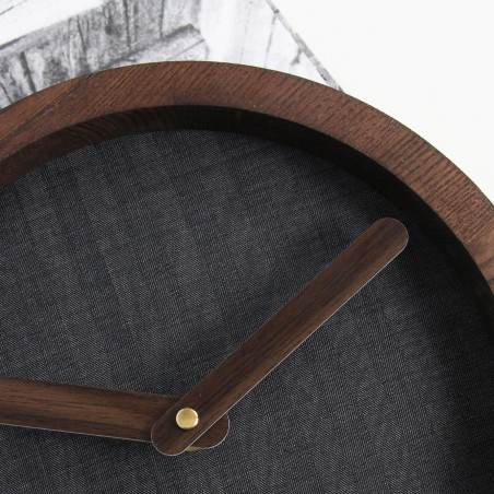 Dark Wooden Round Clock (Grey Material)