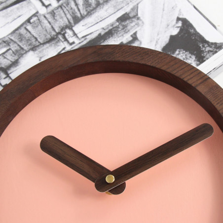 Dark Wooden Round Watch (Pink Faux Leather)