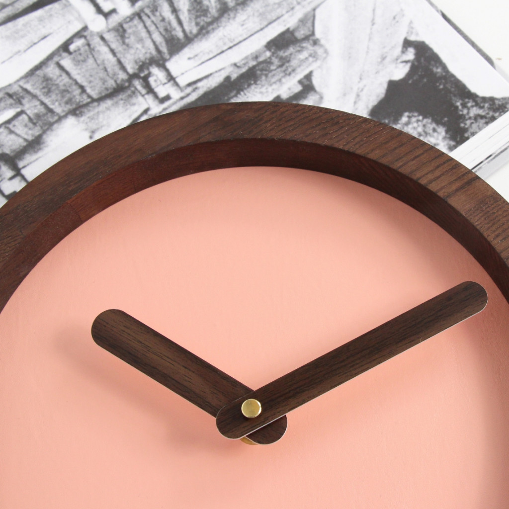 Dark Wooden Round Watch (Pink Faux Leather)