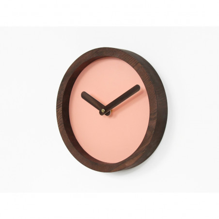 Dark Wooden Round Watch (Pink Faux Leather)