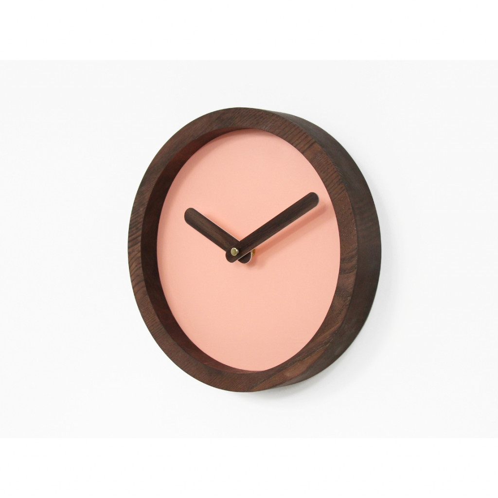 Dark Wooden Round Watch (Pink Faux Leather)