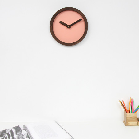 Dark Wooden Round Watch (Pink Faux Leather)