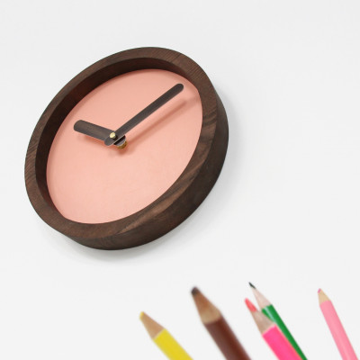 Dark Wooden Round Watch (Pink Faux Leather)