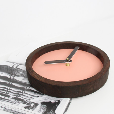 Dark Wooden Round Watch (Pink Faux Leather)