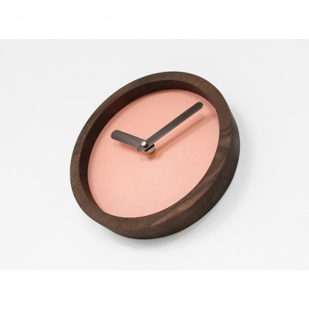 Dark Wooden Round Watch (Pink Faux Leather)
