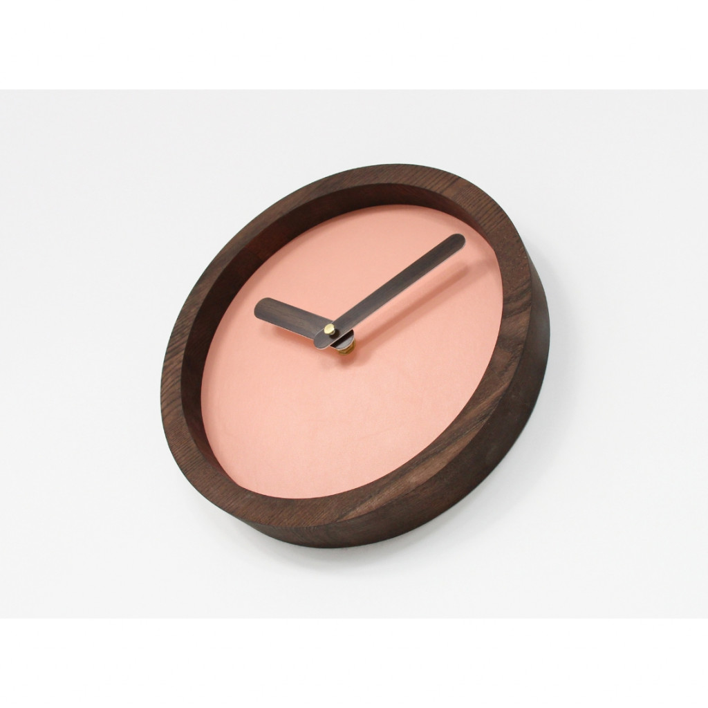 Dark Wooden Round Watch (Pink Faux Leather)