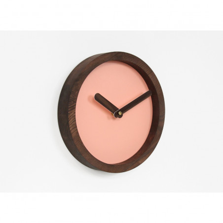 Dark Wooden Round Watch (Pink Faux Leather)