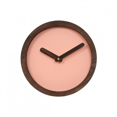 Dark Wooden Round Watch (Pink Faux Leather)