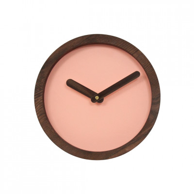 Tamsus Medinis Apvalus Laikrodis (Rožinė Dirbtinė Oda) | produkti | NMF Home