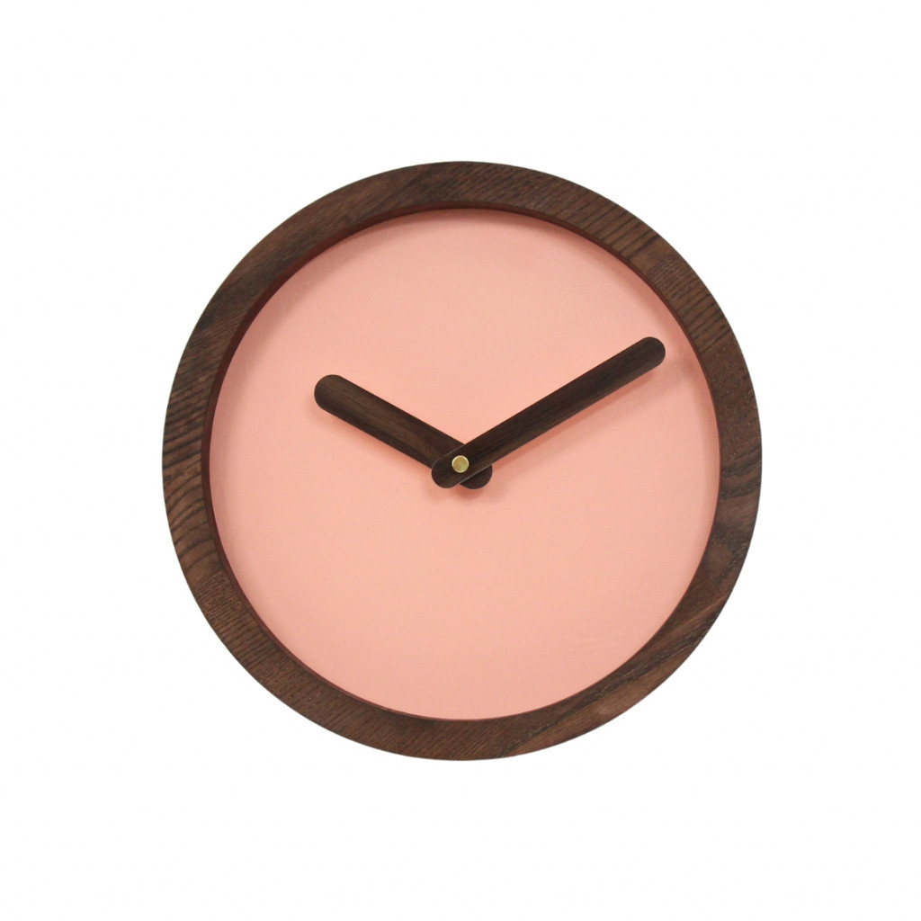 Dark Wooden Round Watch (Pink Faux Leather)