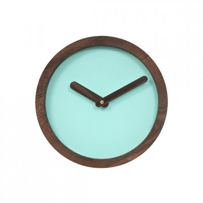 Dark Wooden Round Watch (Mint Green Faux Leather)