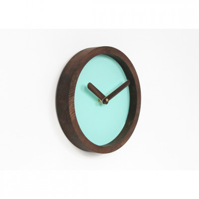 Dark Wooden Round Watch (Mint Green Faux Leather)
