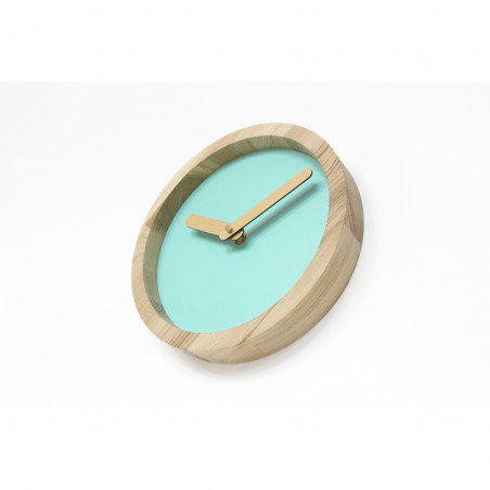 Light Wooden Round Clock (Mint Green Faux Leather)