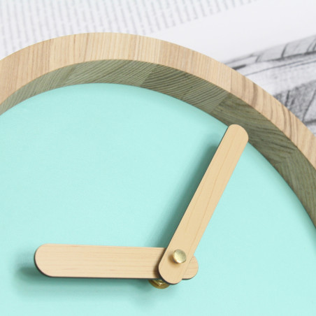 Light Wooden Round Clock (Mint Green Faux Leather)