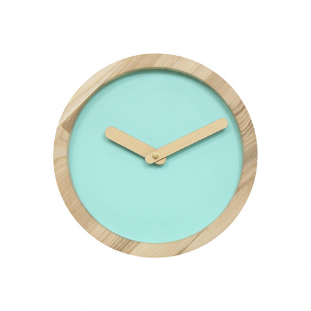 Light Wooden Round Clock (Mint Green Faux Leather)