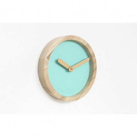 Light Wooden Round Clock (Mint Green Faux Leather)