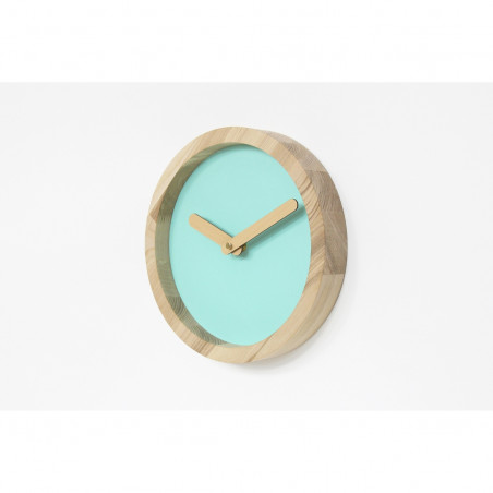Light Wooden Round Clock (Mint Green Faux Leather)