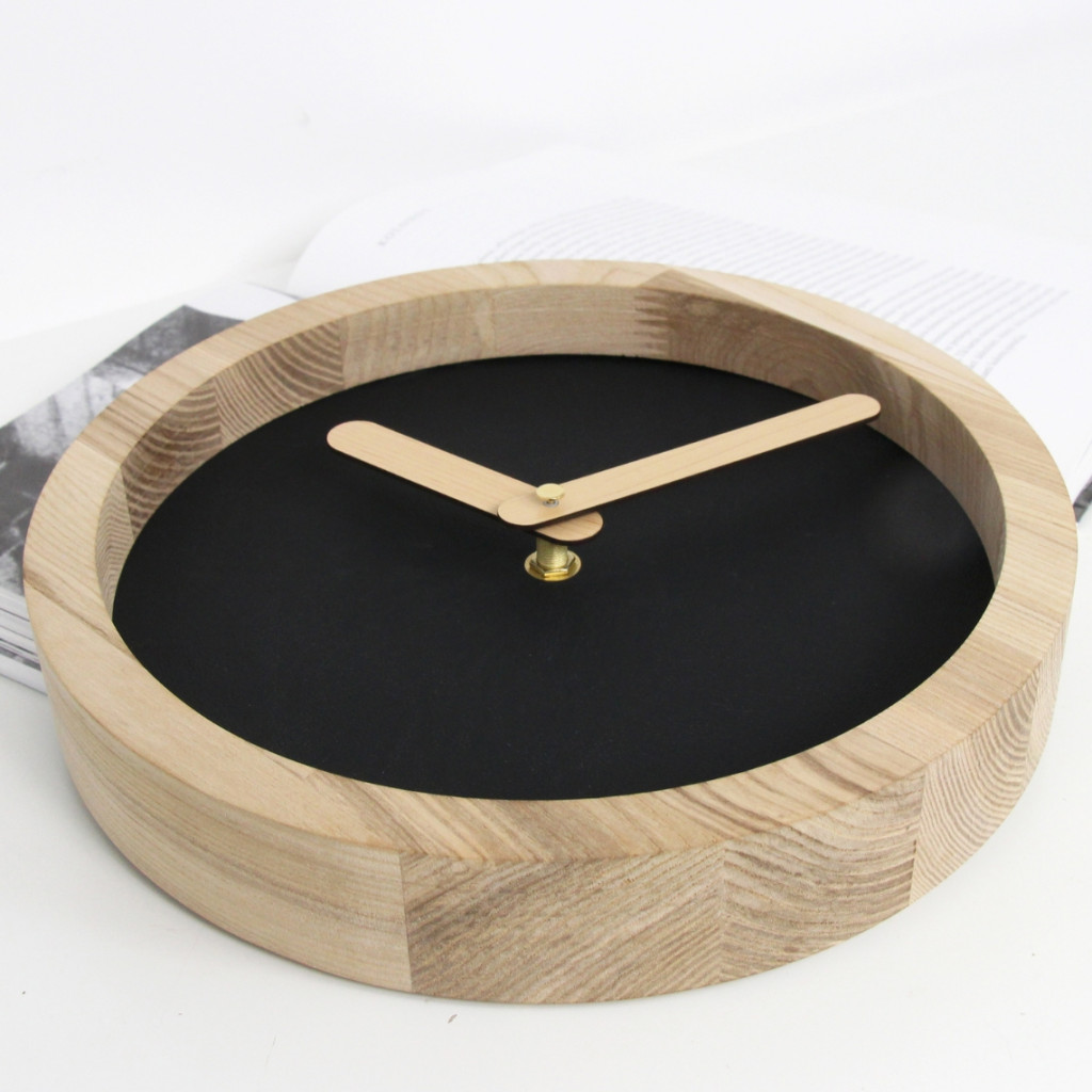 Light Wooden Round Clock (Artificial Leather)