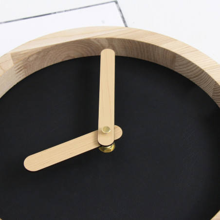 Light Wooden Round Clock (Artificial Leather)