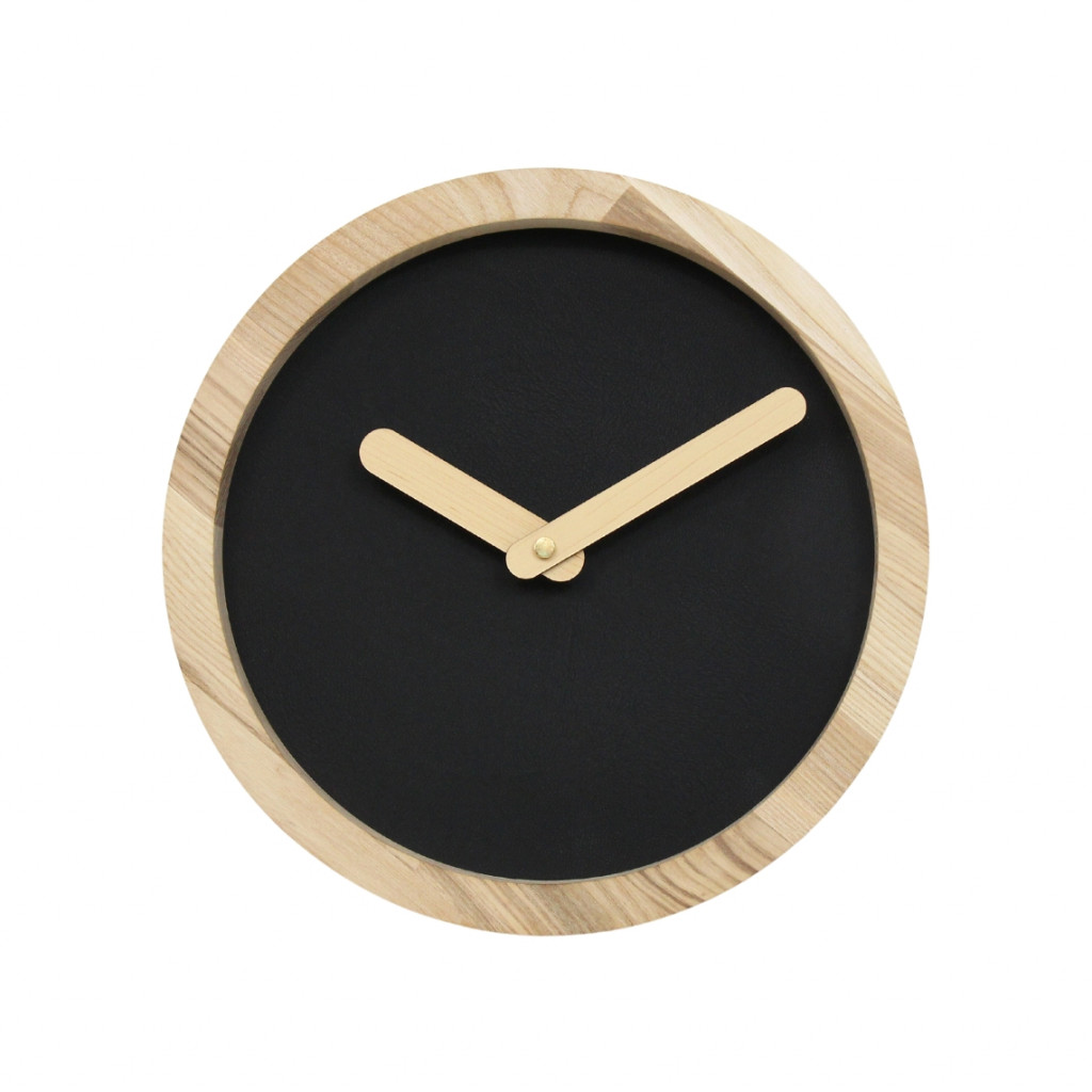 Light Wooden Round Clock (Artificial Leather)