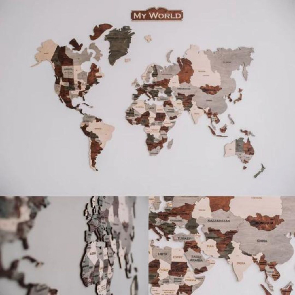 Wooden wall map of the world | Multicolor Wooden wall map of the world | Multicolor
