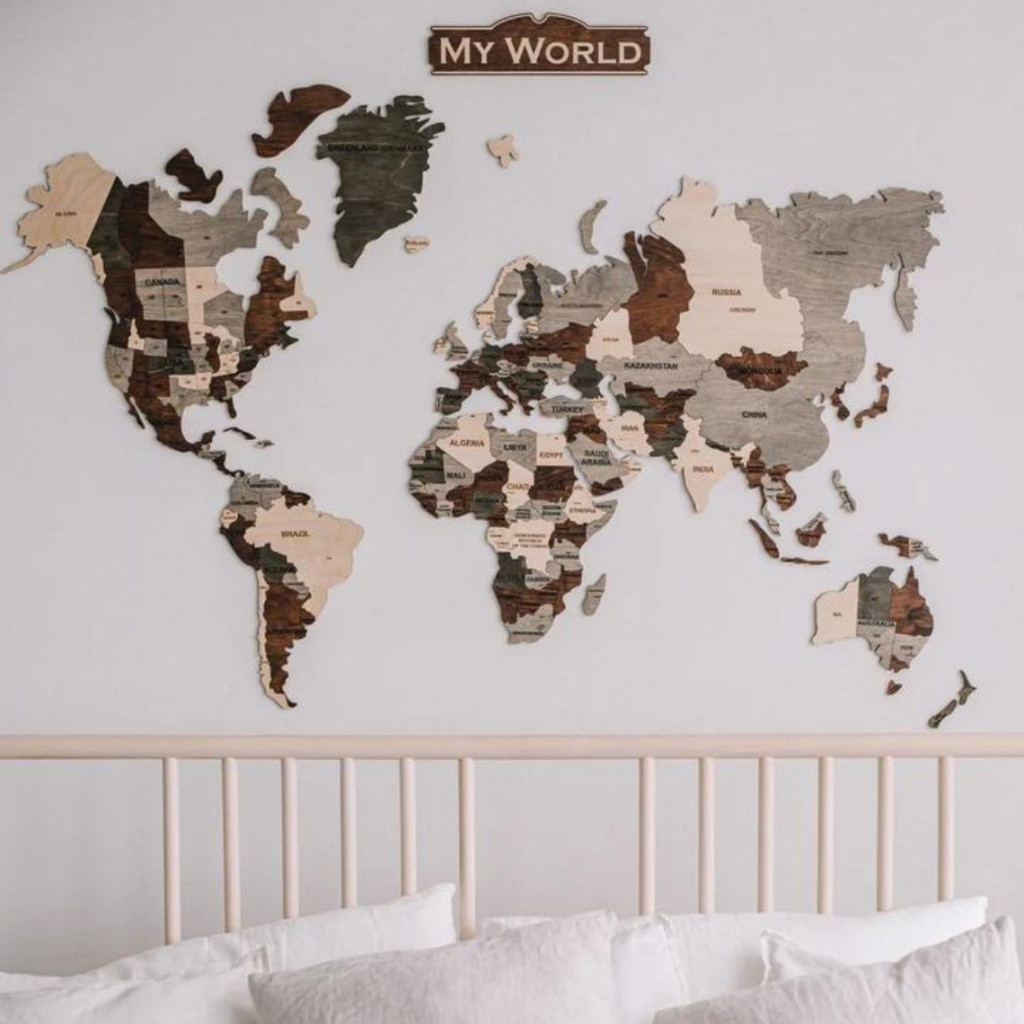 Wooden wall map of the world | Multicolor Wooden wall map of the world | Multicolor