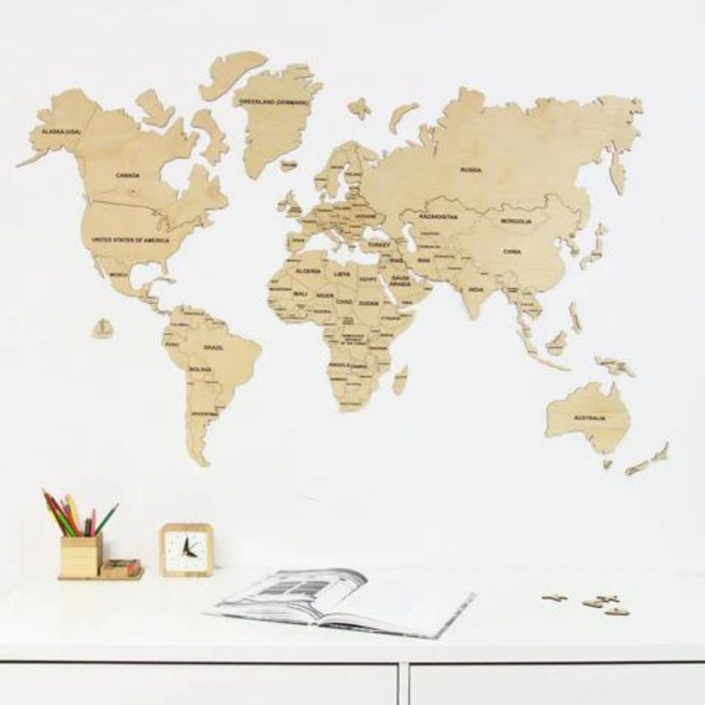 Wooden wall map of the world | Natural Wooden wall map of the world | Natural