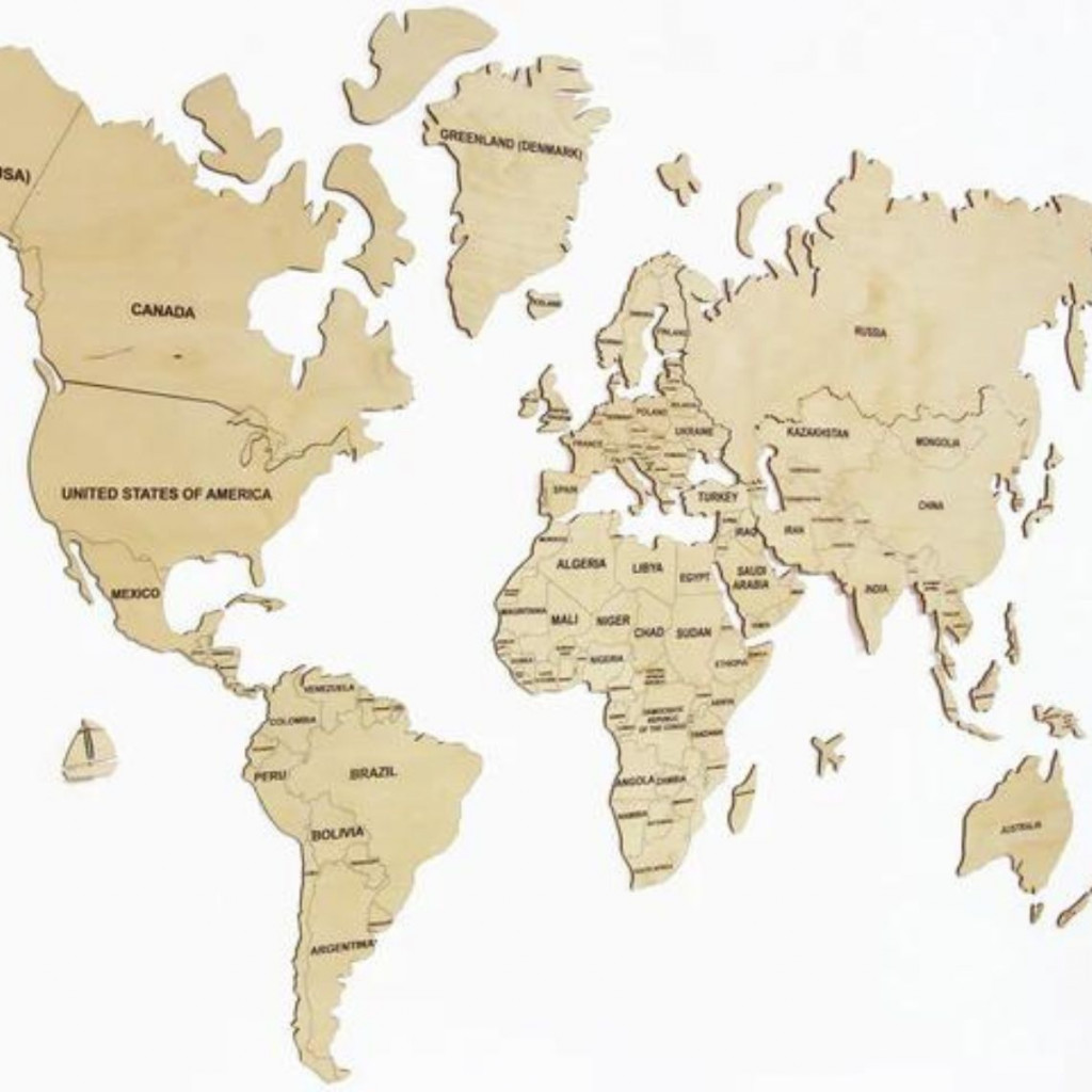 Wooden wall map of the world | Natural Wooden wall map of the world | Natural
