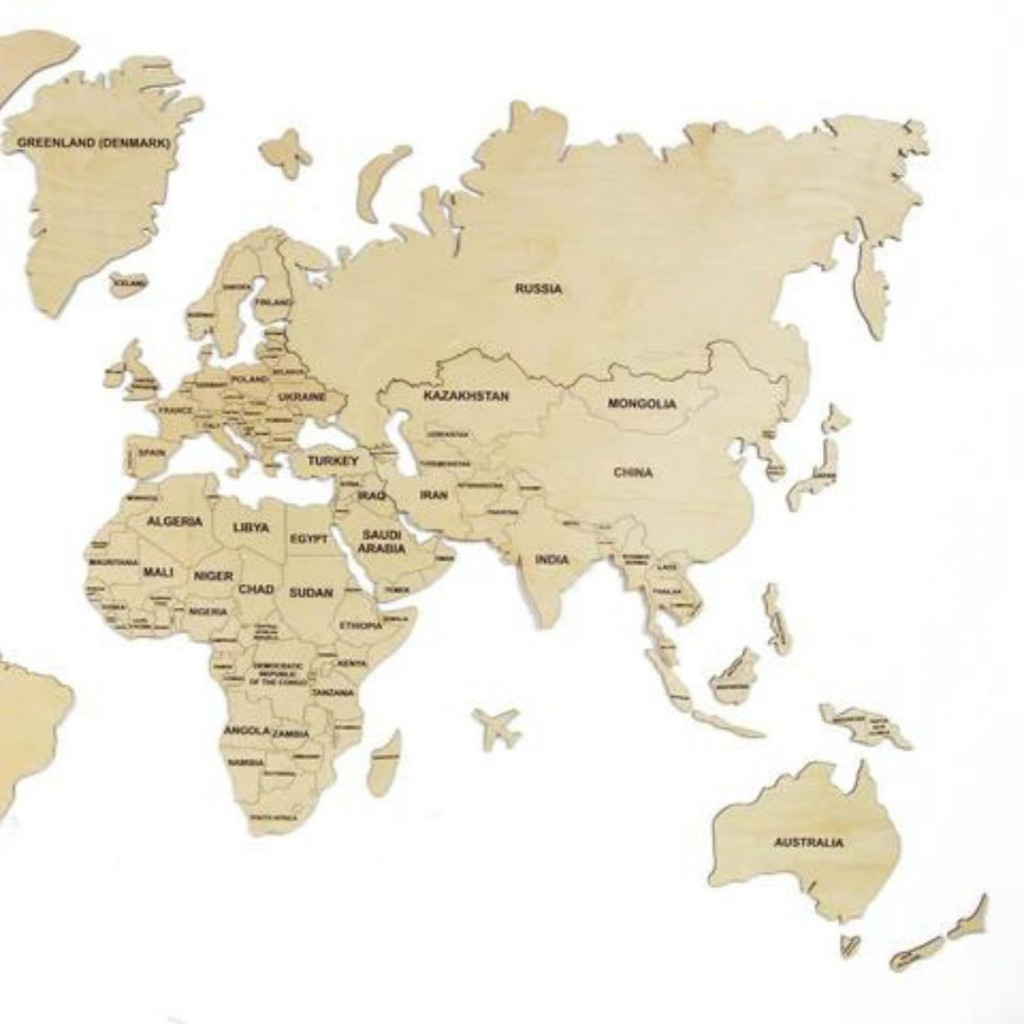 Wooden wall map of the world | Natural Wooden wall map of the world | Natural