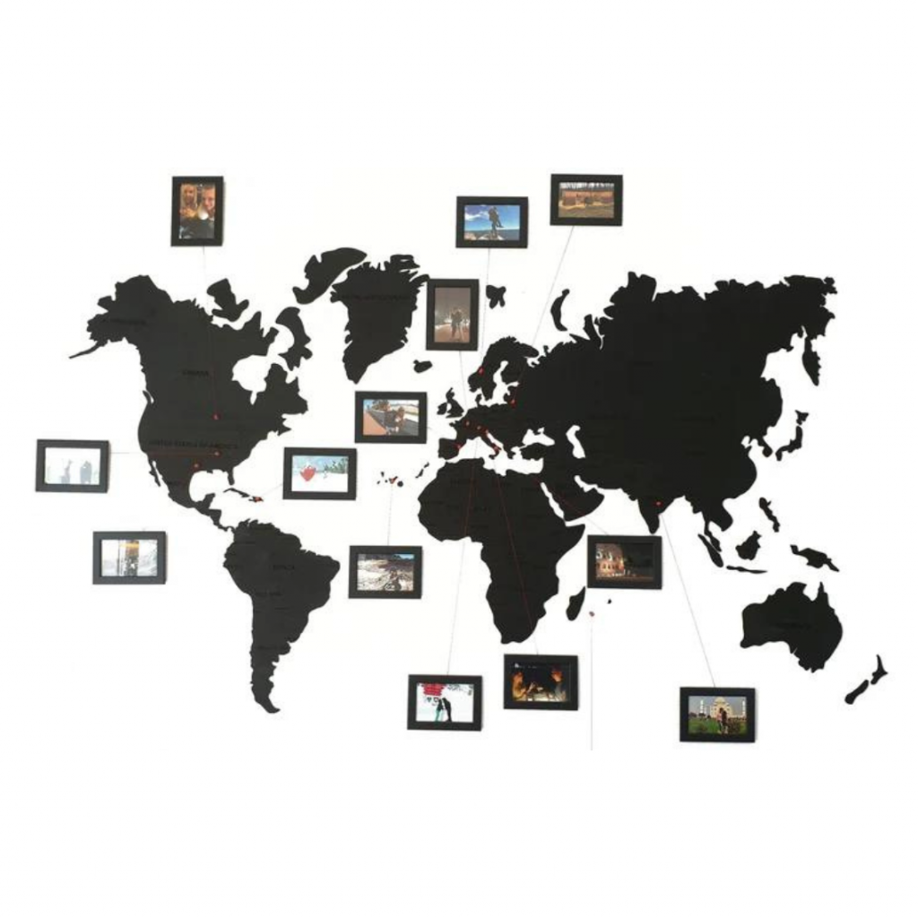 Wooden wall map of the world | Black Wooden wall map of the world | Black