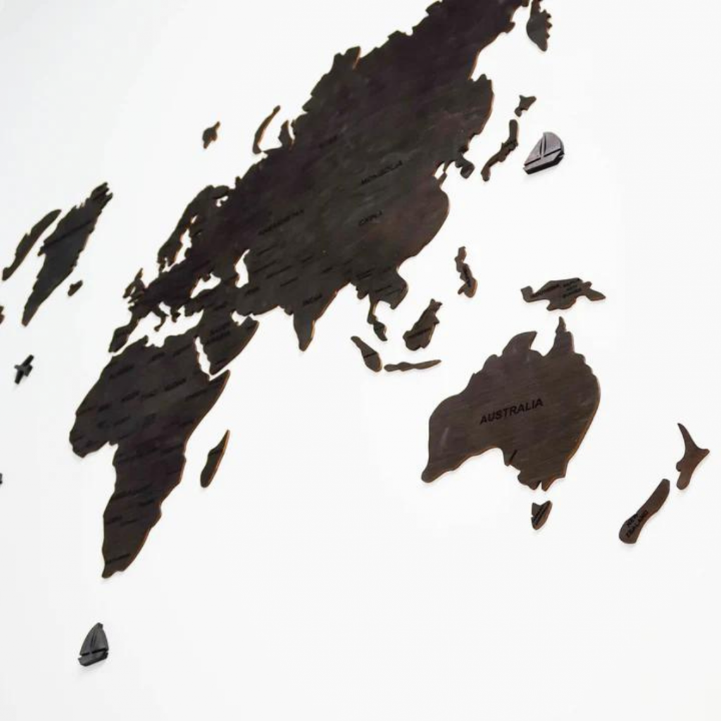 Wooden wall map of the world | Black Wooden wall map of the world | Black