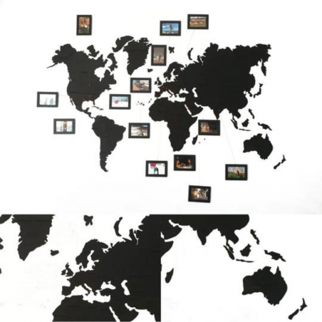 Wooden wall map of the world | Black