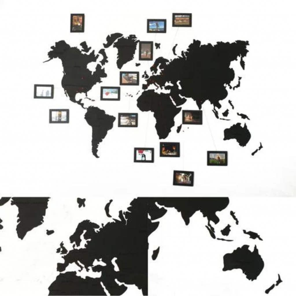 Wooden wall map of the world | Black Wooden wall map of the world | Black