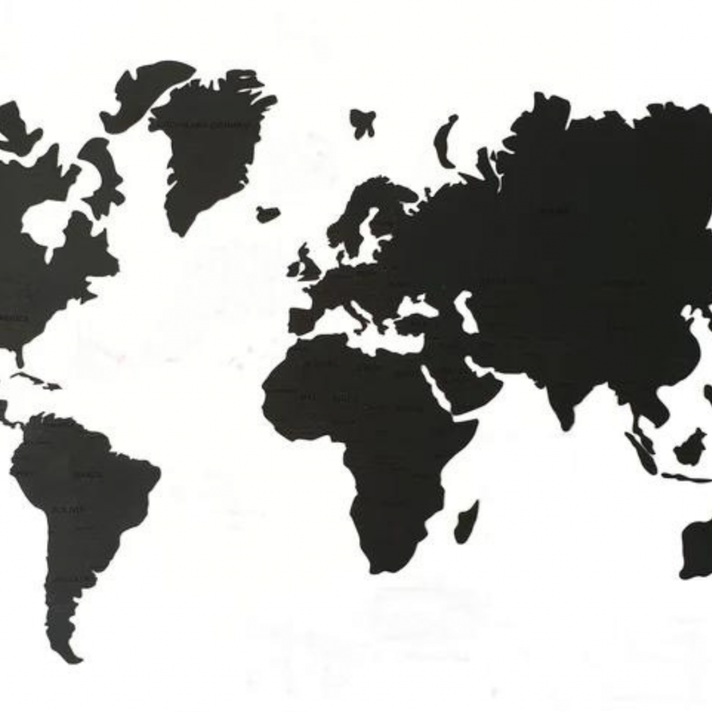 Wooden wall map of the world | Black Wooden wall map of the world | Black