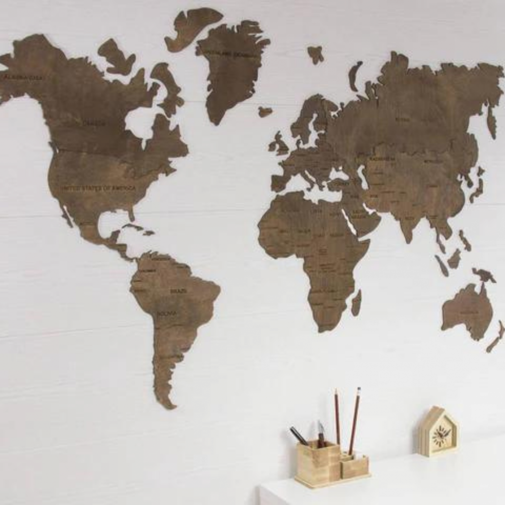 Wooden wall map of the world | Brown Wooden wall map of the world | Brown
